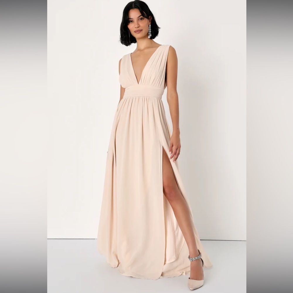 Lulus Heavenly Hues Cream Maxi Dress